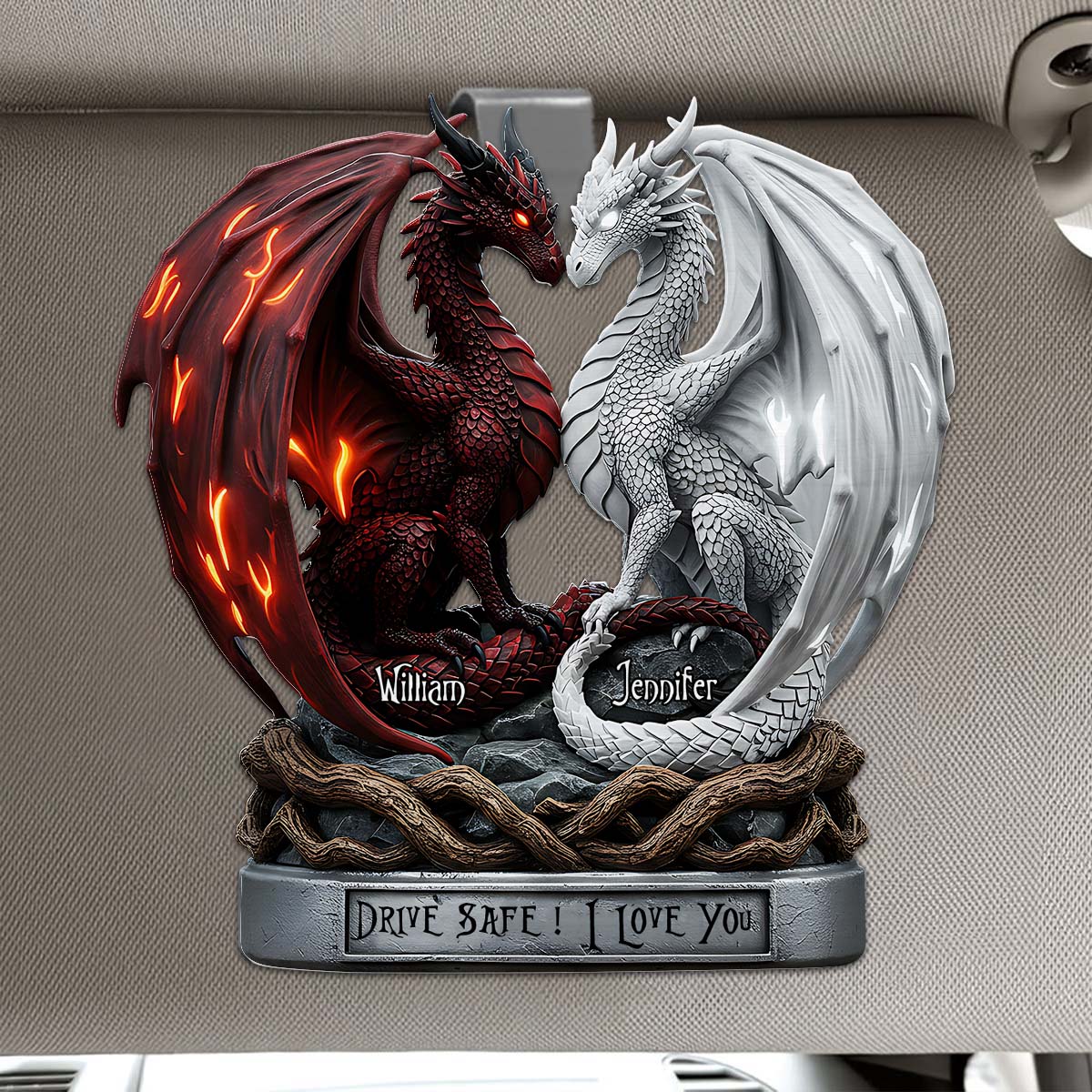 Drive Safe I Love You - Personalized Couple Shaped Car Visor Clip