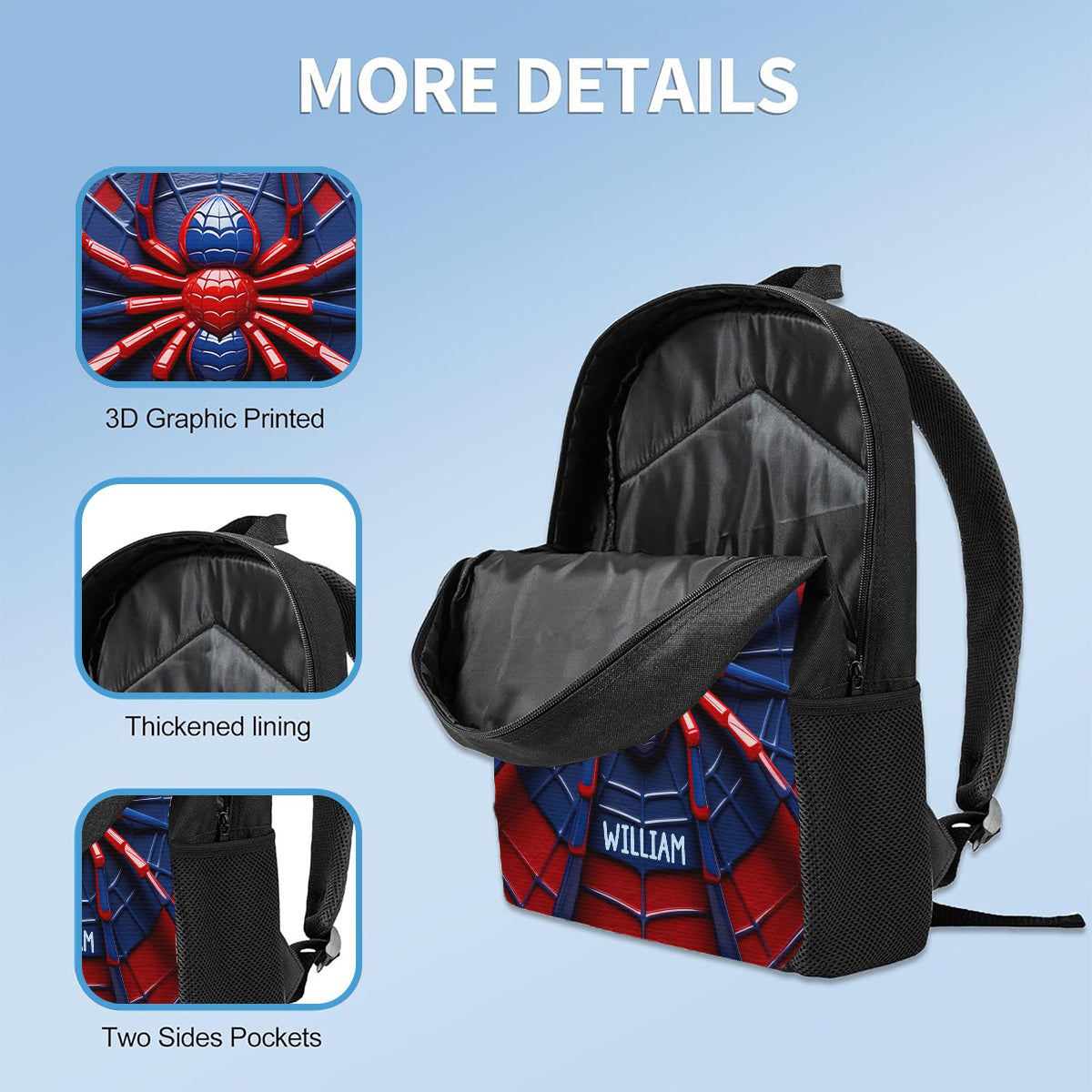 Ensemble sac à dos, sac à lunch et trousse personnalisés Spider pour enfant