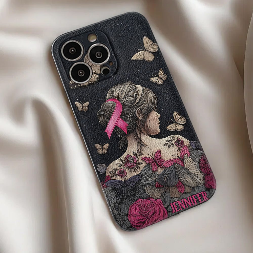 Sensibilisation au cancer du sein - Étui de téléphone en cuir personnalisé pour la sensibilisation au cancer du sein