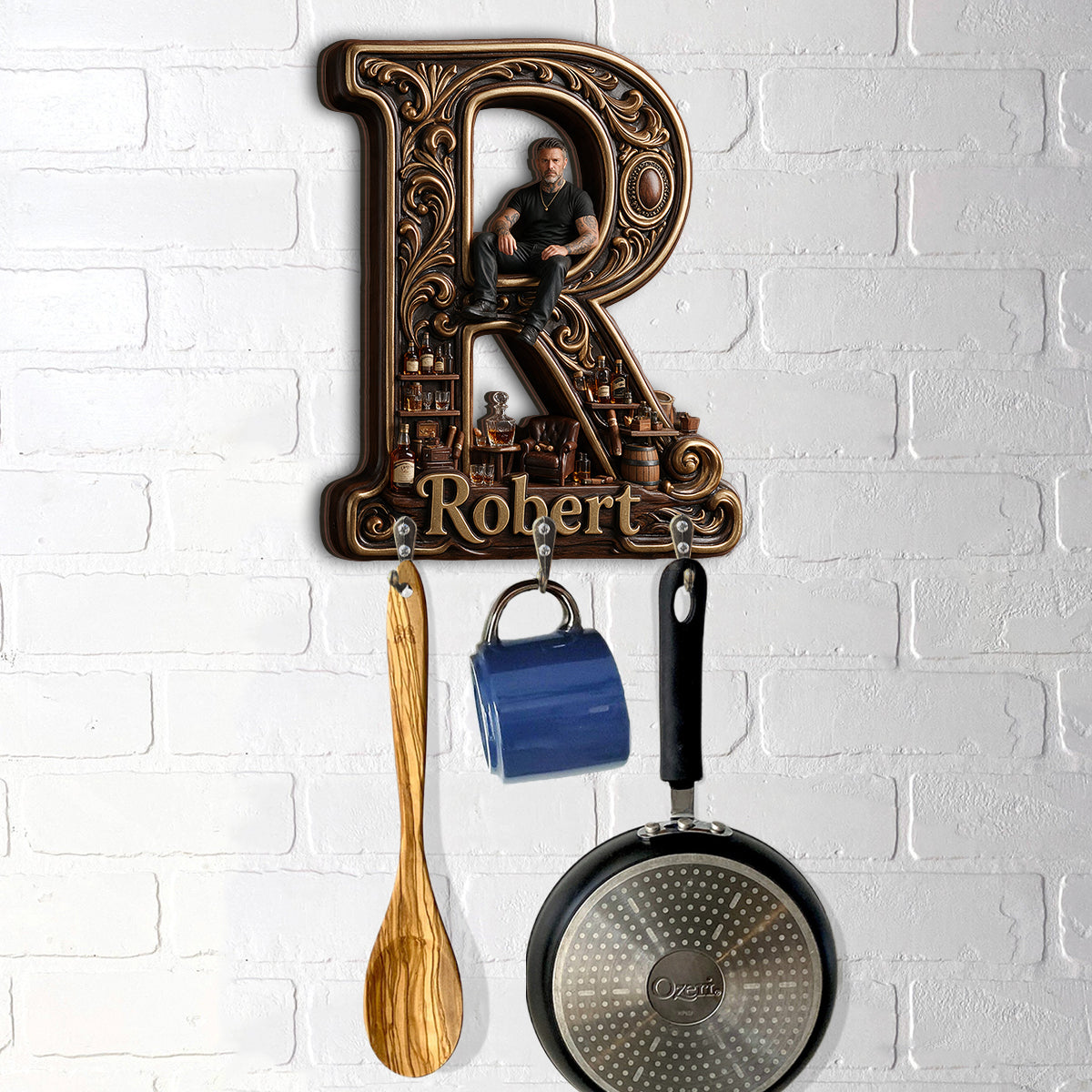 Personalisierter Foto-Monogramm Schlüsselhalter - Individuell gestalteter Wandregal