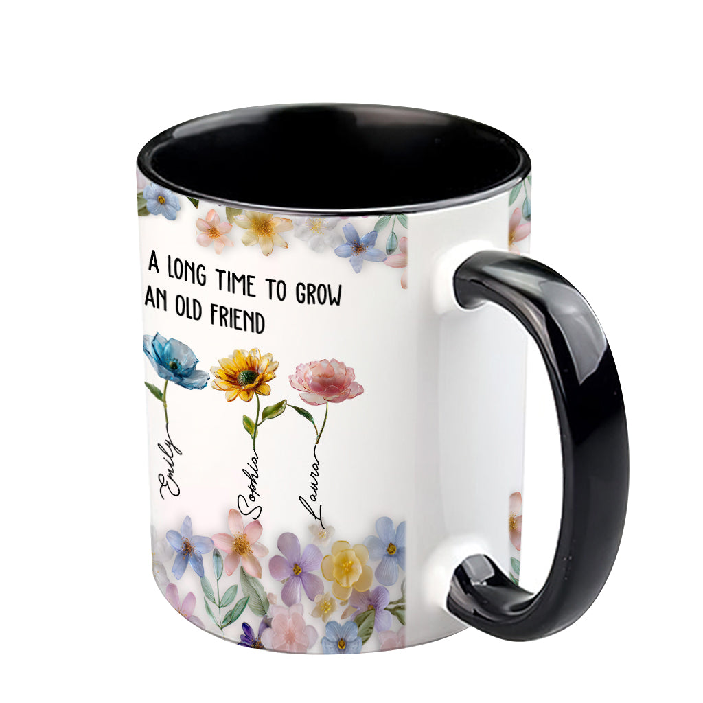 Es dauert lange, bis eine alte Freundschaft wächst – personalisierte Tasse mit dem Aufdruck „Beste Freundin“.