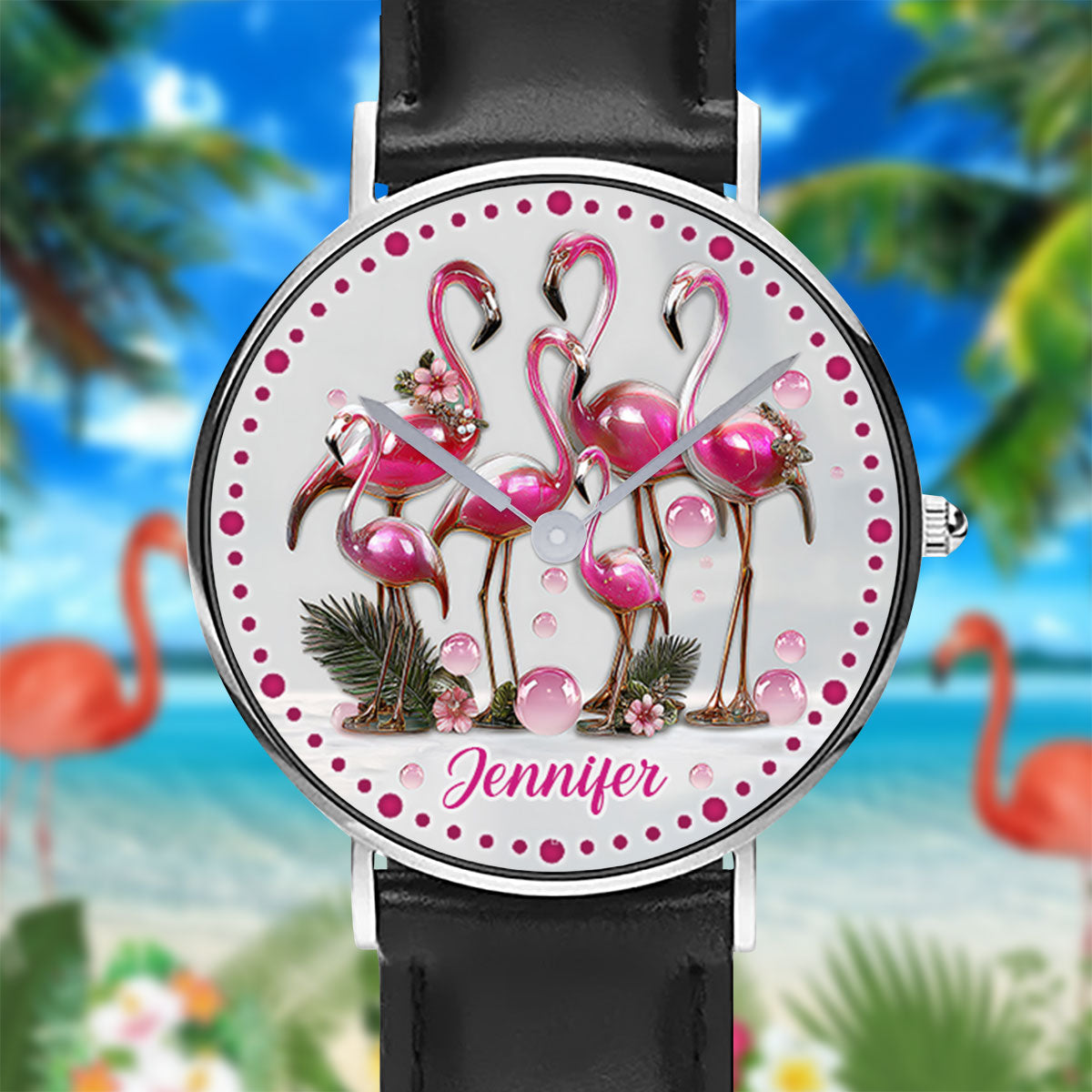 Eleganter Flamingo – Personalisierte Flamingo-Handuhr