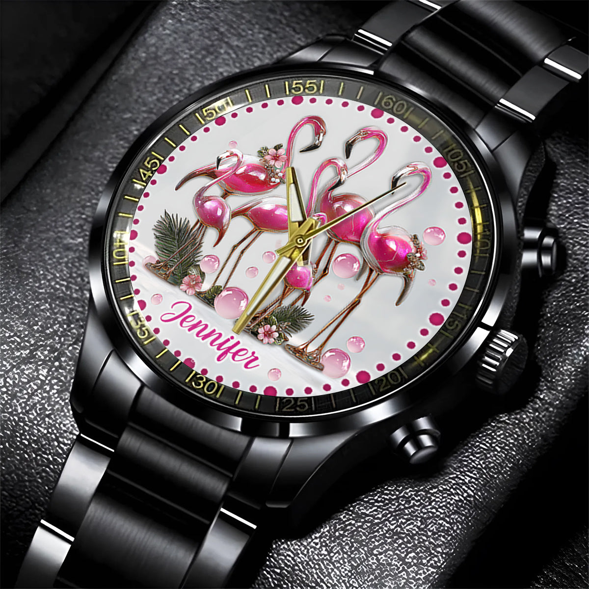 Eleganter Flamingo – Personalisierte Flamingo-Handuhr