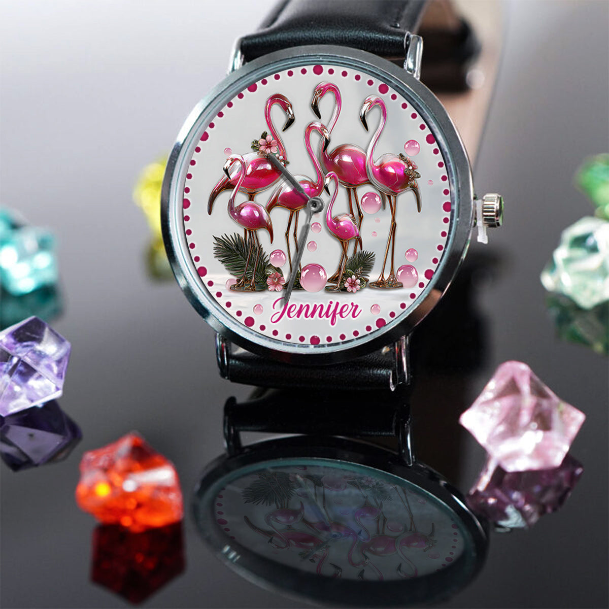 Eleganter Flamingo – Personalisierte Flamingo-Handuhr