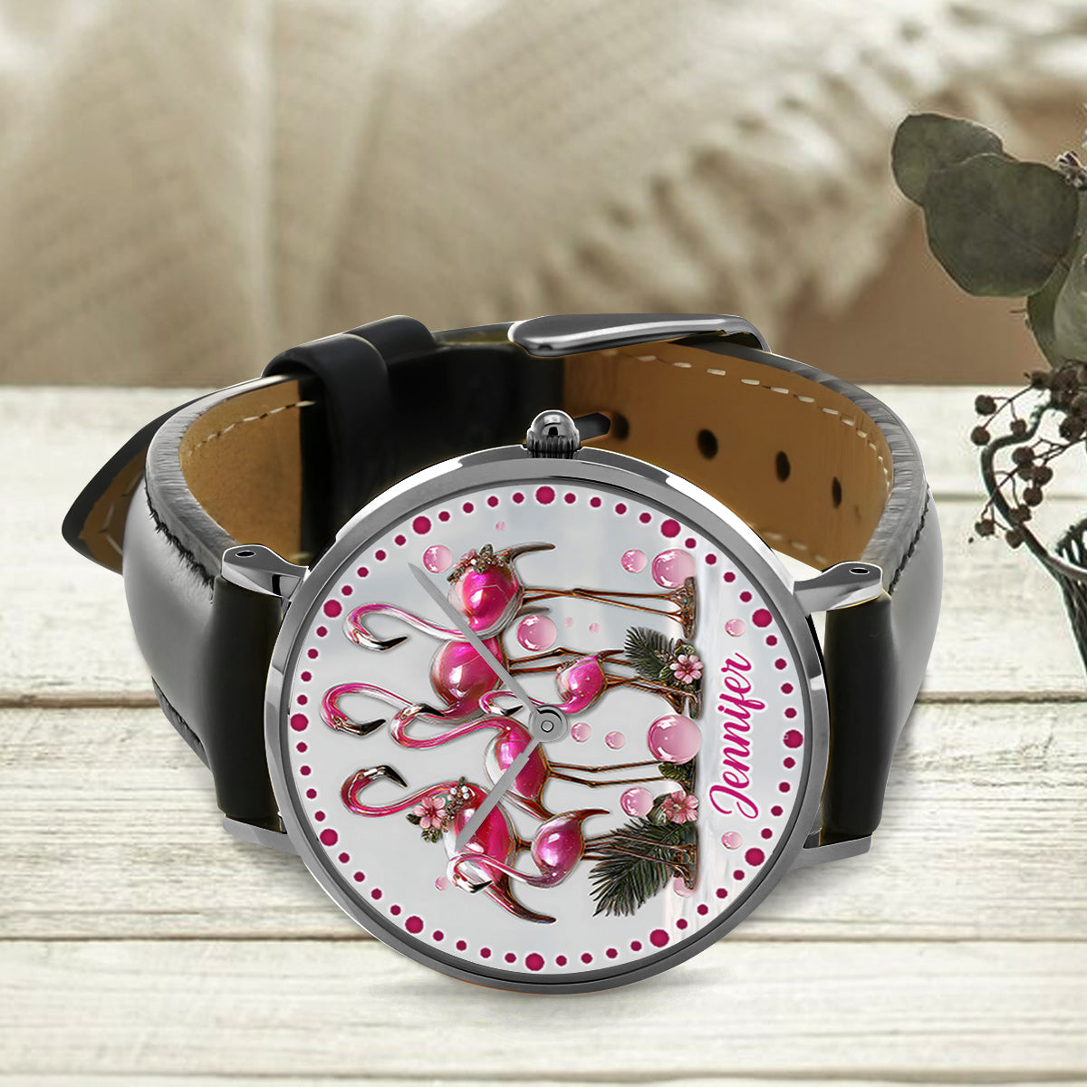 Eleganter Flamingo – Personalisierte Flamingo-Handuhr