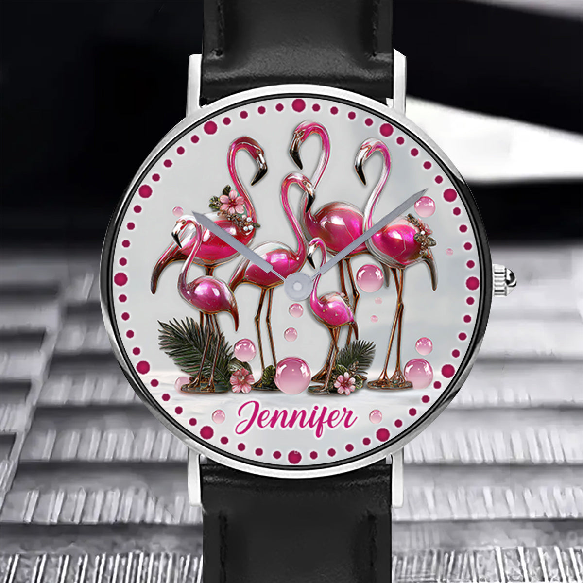 Eleganter Flamingo – Personalisierte Flamingo-Handuhr