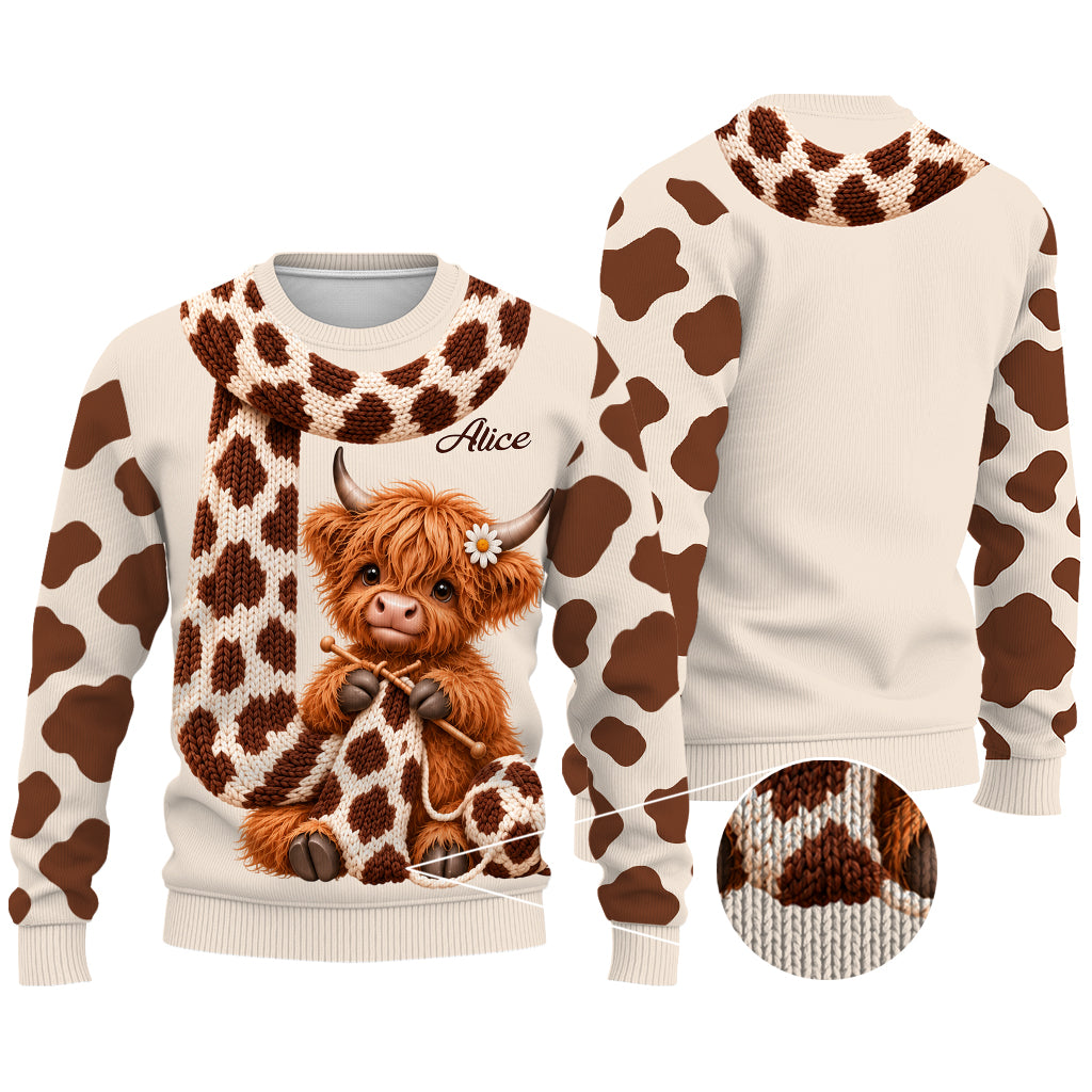 Adorable Highland Cow - Personalized Highland Cow Ugly Sweater