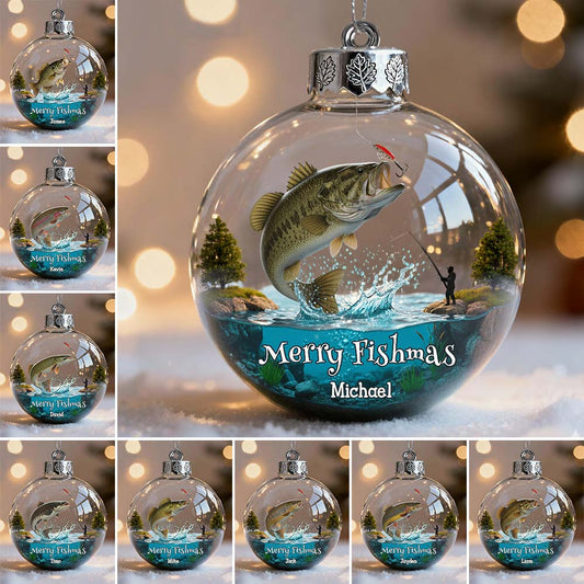 Fröhliche Fischweihnachten – Personalisierter transparenter Angelschmuck