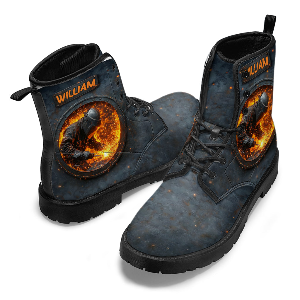 Gift For Welder Man - Personalized Welder Leather Boots