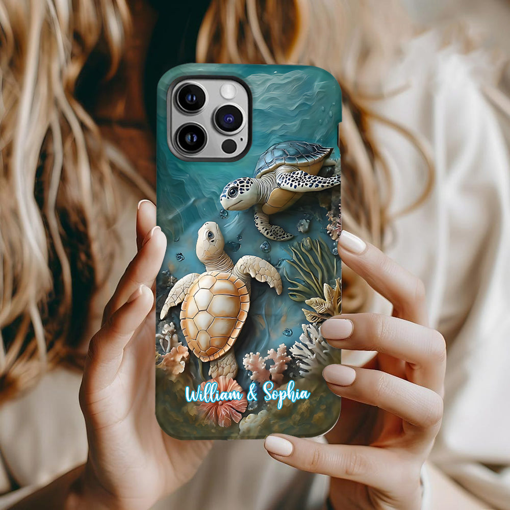 Couple Turtle Gift For Husband Wife, Anniversary - Personalized Couple Full Print Phone Case
