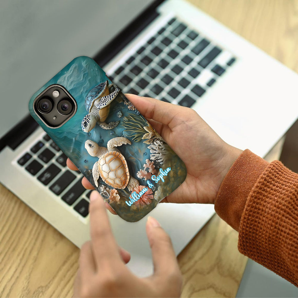 Couple Turtle Gift For Husband Wife, Anniversary - Personalized Couple Full Print Phone Case