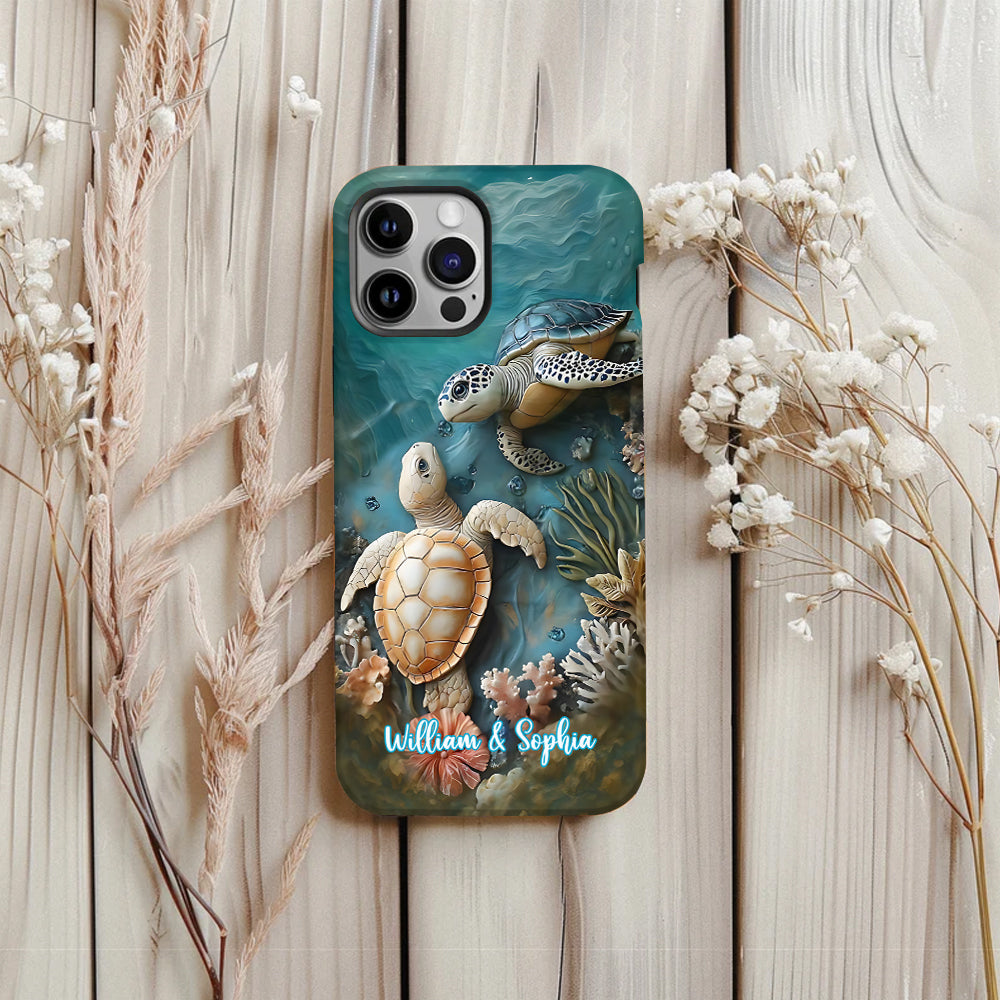 Couple Turtle Gift For Husband Wife, Anniversary - Personalized Couple Full Print Phone Case