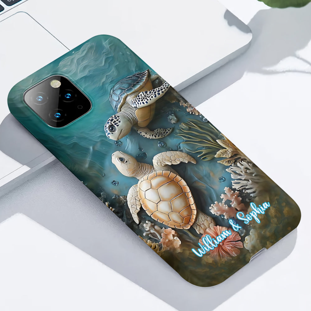 Couple Turtle Gift For Husband Wife, Anniversary - Personalized Couple Full Print Phone Case