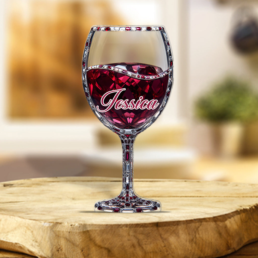 Einfach ein Mädchen, das Wein liebt – personalisierte, individuell geformte Acrylplakette mit Weinmotiv