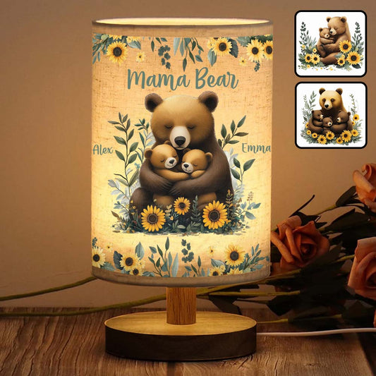 Mama Bear - Personalized Mother Tableside Lamp With Wood Base