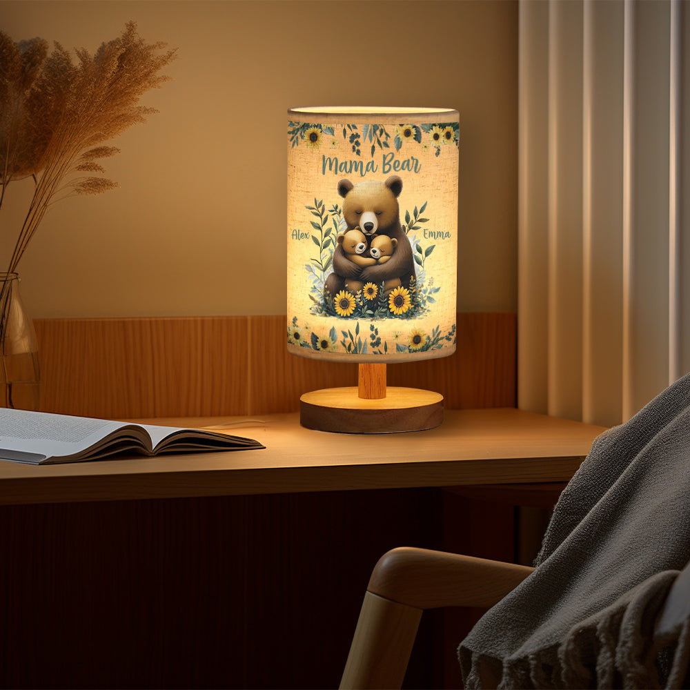 Mama Bear - Personalized Mother Tableside Lamp With Wood Base