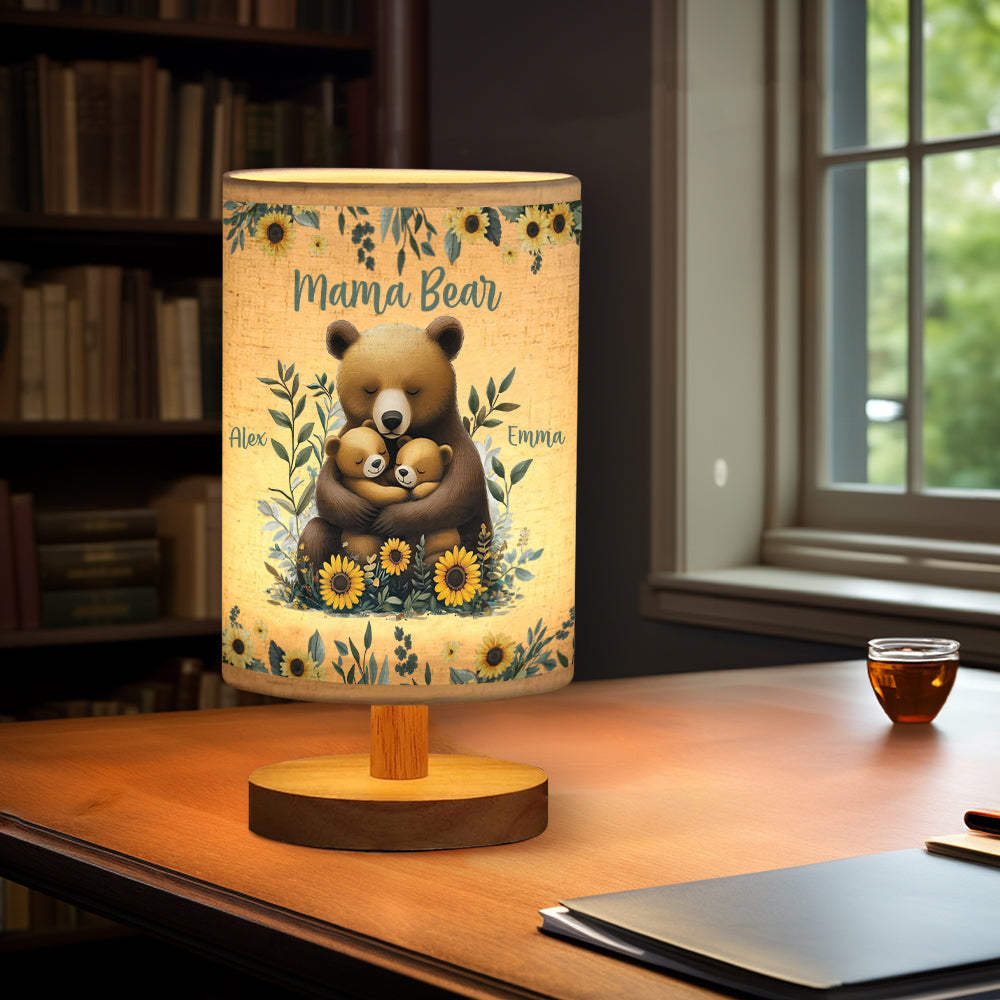 Mama Bear - Personalized Mother Tableside Lamp With Wood Base