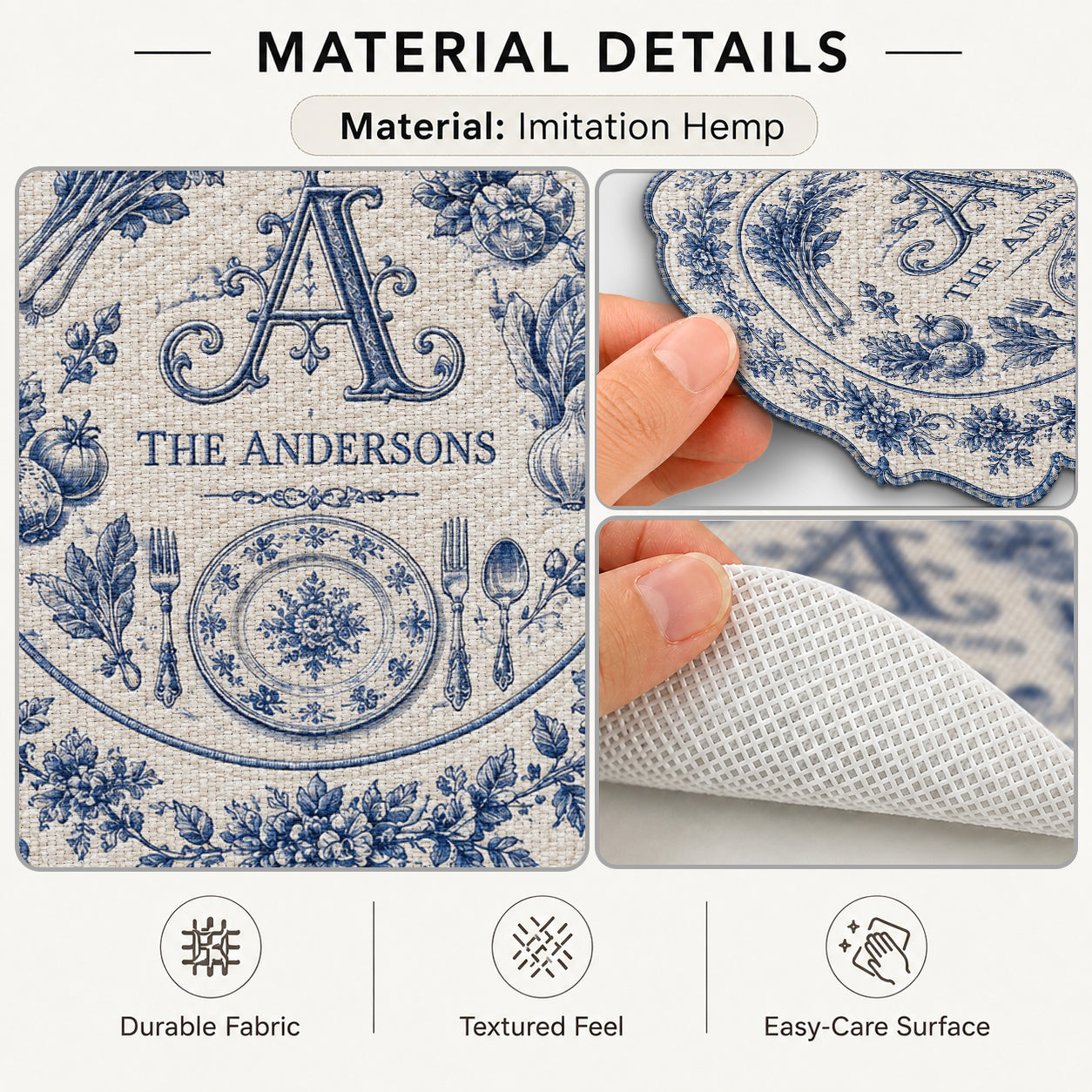 Cadeau de Famille Initial Toile De Jouy - Sous-plat Personnalisé en Forme