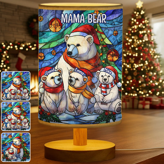 Mama Bear - Personalized Mother Table Lamp With Wood Base