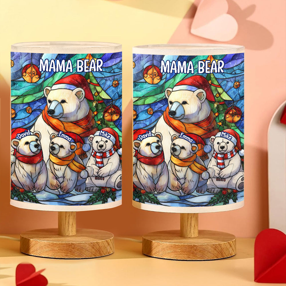 Mama Bear - Personalized Mother Table Lamp With Wood Base