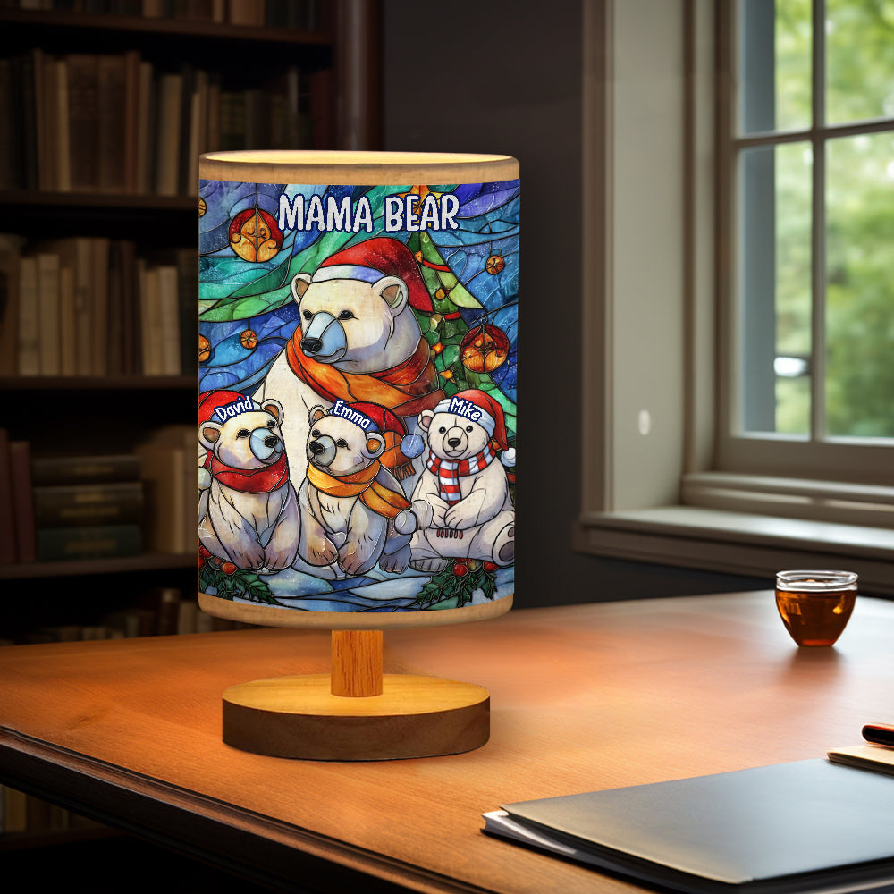Mama Bear - Personalized Mother Table Lamp With Wood Base
