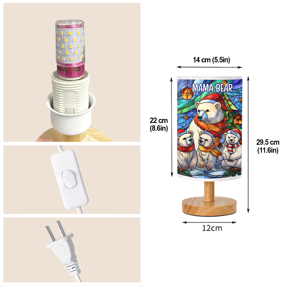 Mama Bear - Personalized Mother Table Lamp With Wood Base