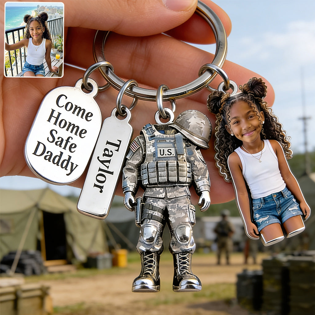Komm sicher nach Hause, Papa - Personalisierter Veteran Premium Schlüsselanhänger mit Charms