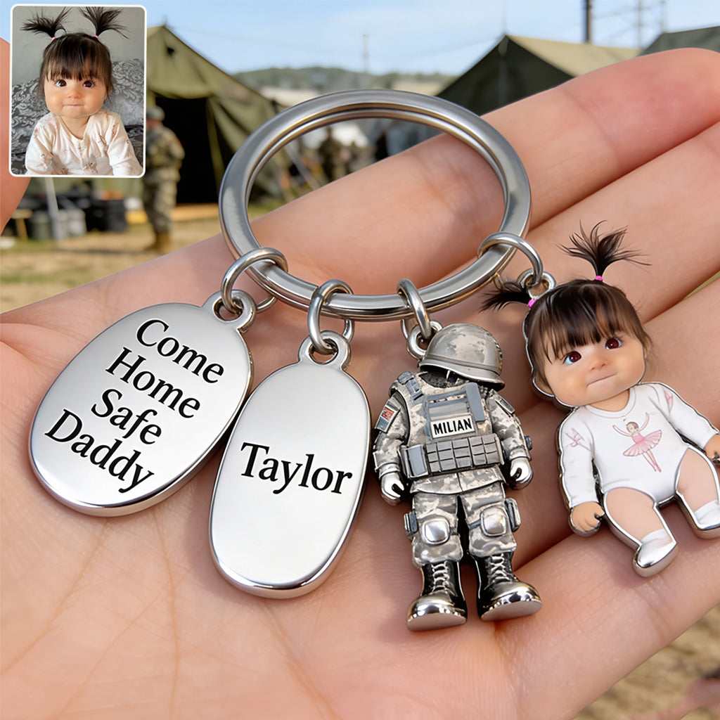 Komm sicher nach Hause, Papa - Personalisierter Veteran Premium Schlüsselanhänger mit Charms