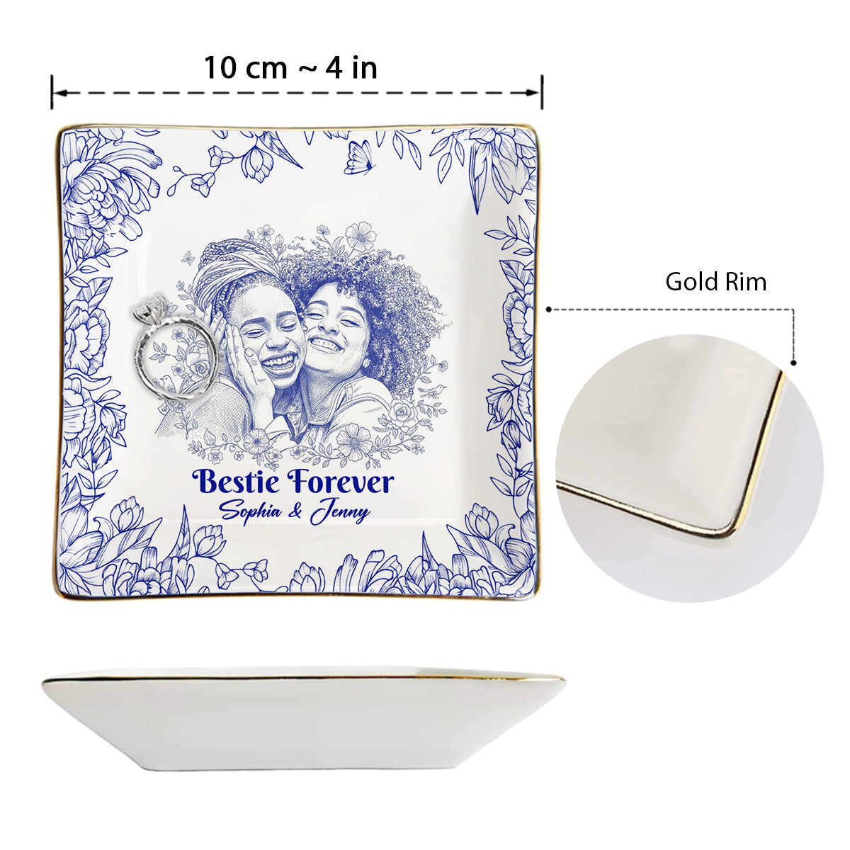 Toile De Jouy Besties Flower - Porte-bijoux personnalisé Bestie entièrement imprimé