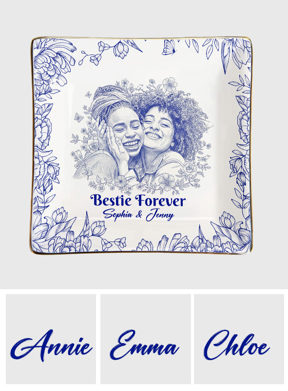 Toile De Jouy Besties Flower - Porte-bijoux personnalisé Bestie entièrement imprimé