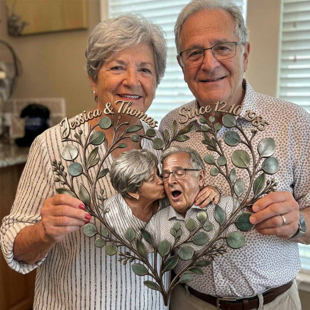 Eucalyptus Heart Metal Wall Art - Personalized Couple 3D Printed Cut Metal Sign