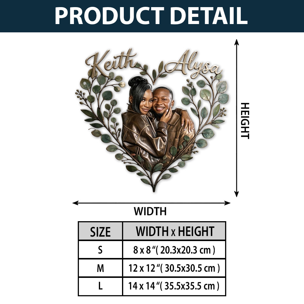 Eucalyptus Heart Metal Wall Art - Personalized Couple 3D Printed Cut Metal Sign
