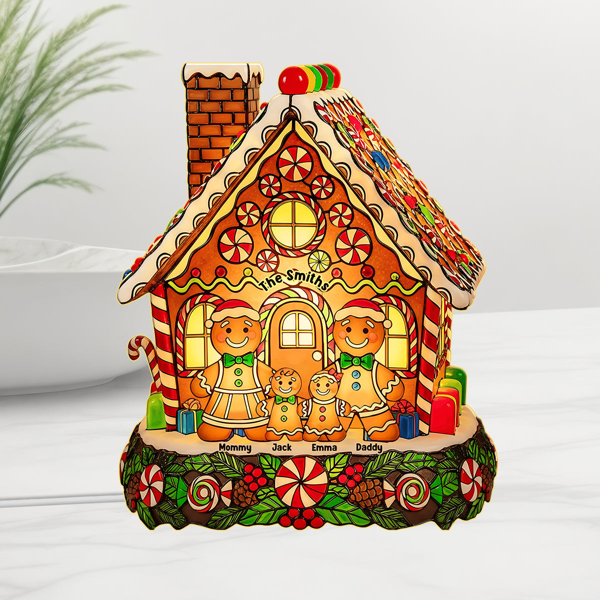Fröhliche Weihnachten! Lebkuchen-Roter Truck – Personalisierte Acryl-LED-Nachtleuchte für die ganze Familie