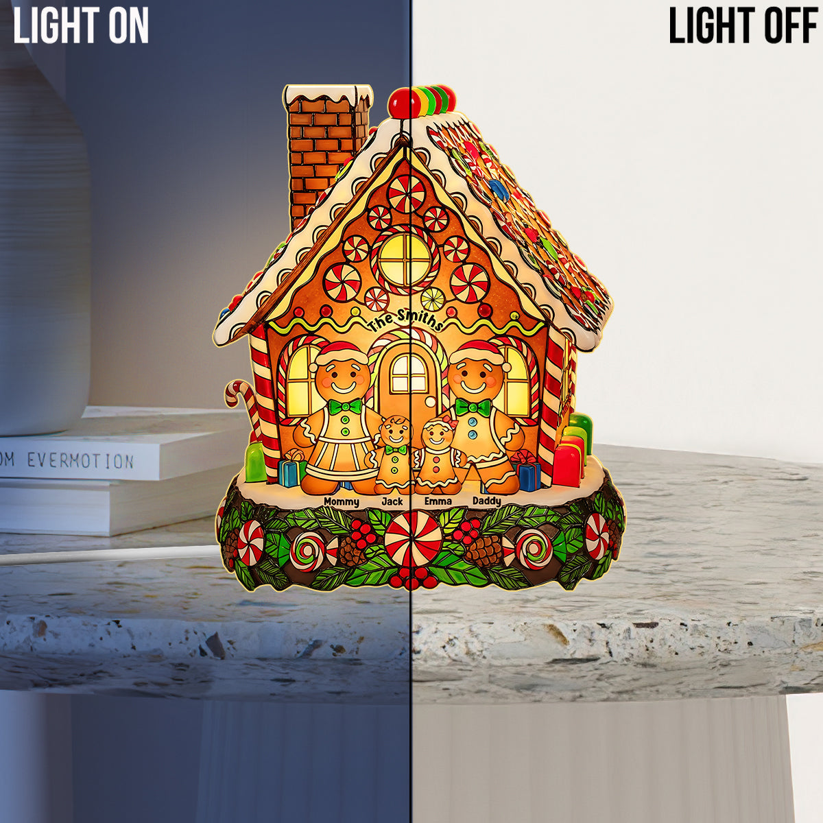 Fröhliche Weihnachten! Lebkuchen-Roter Truck – Personalisierte Acryl-LED-Nachtleuchte für die ganze Familie