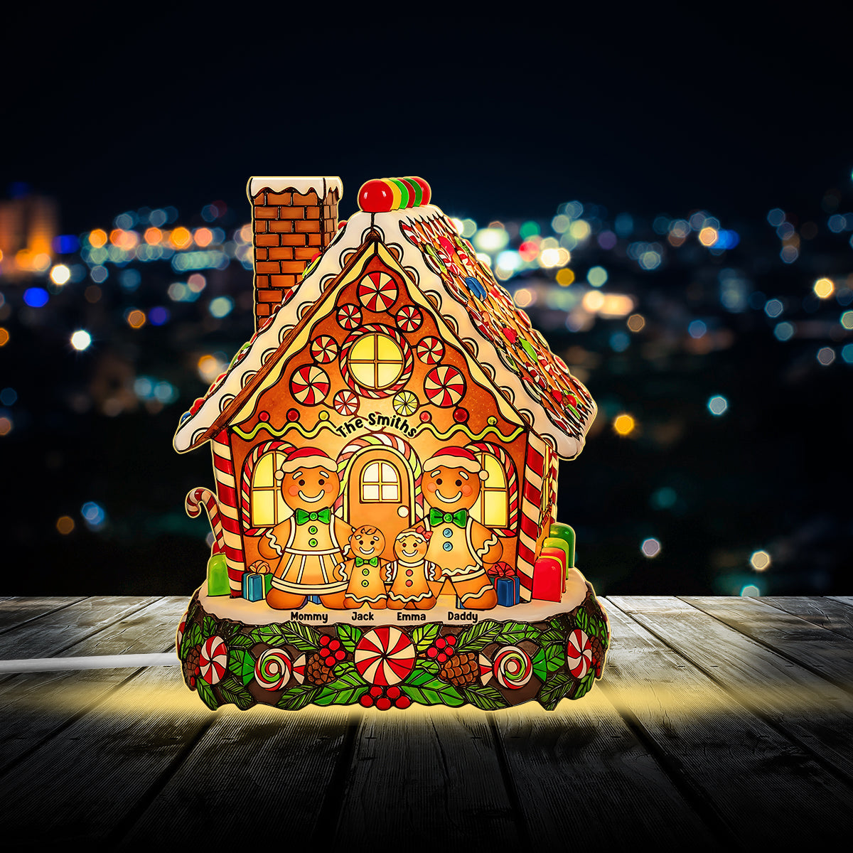 Fröhliche Weihnachten! Lebkuchen-Roter Truck – Personalisierte Acryl-LED-Nachtleuchte für die ganze Familie