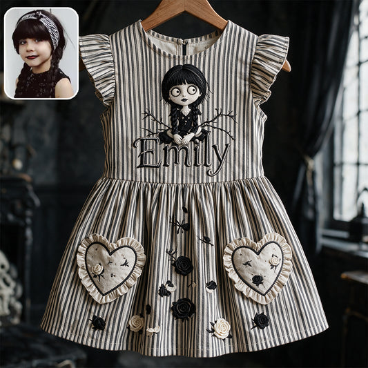 Robe Thématique Halloween Spéciale Pour Filles - Robe Personnalisée à Manches Volantes