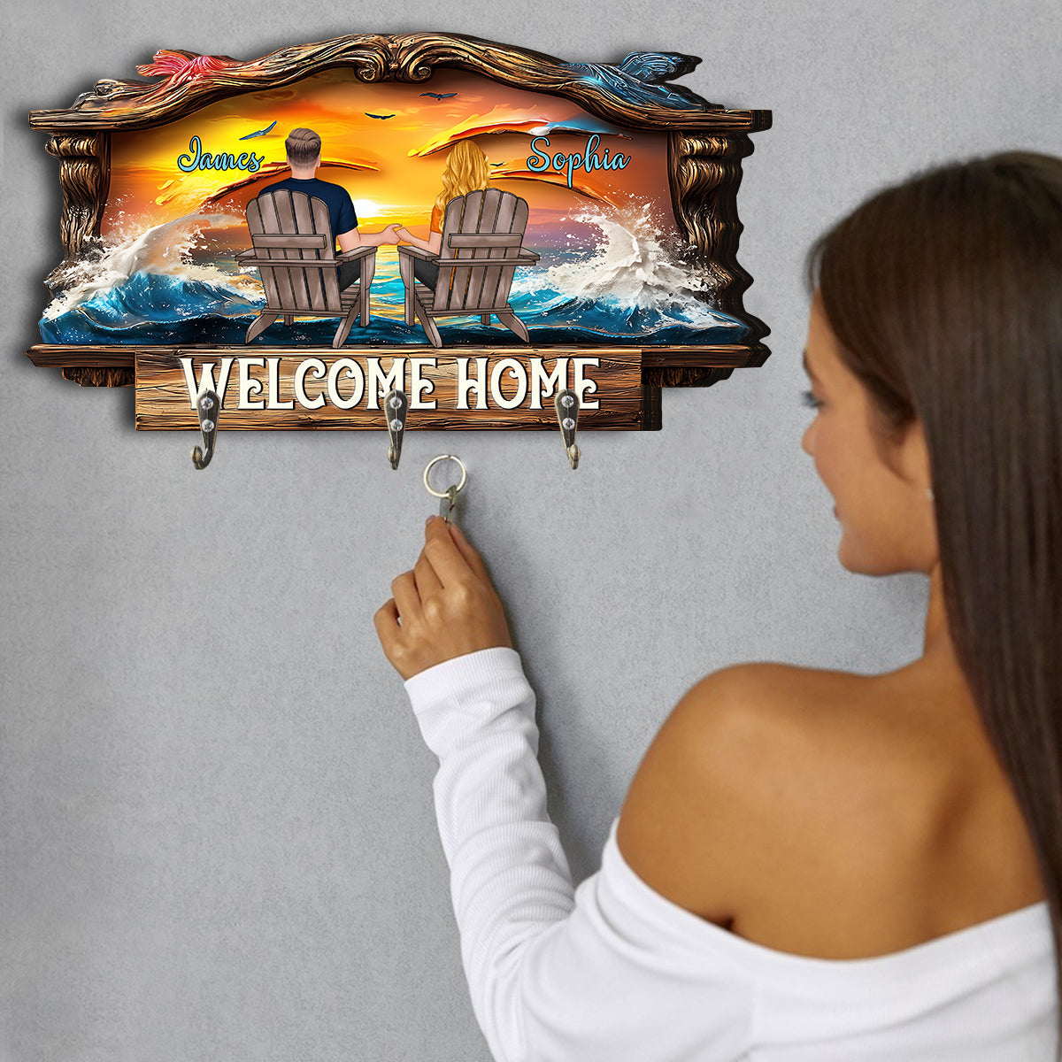 Welcome Home - Personalized Couple Custom Shaped Key Rack