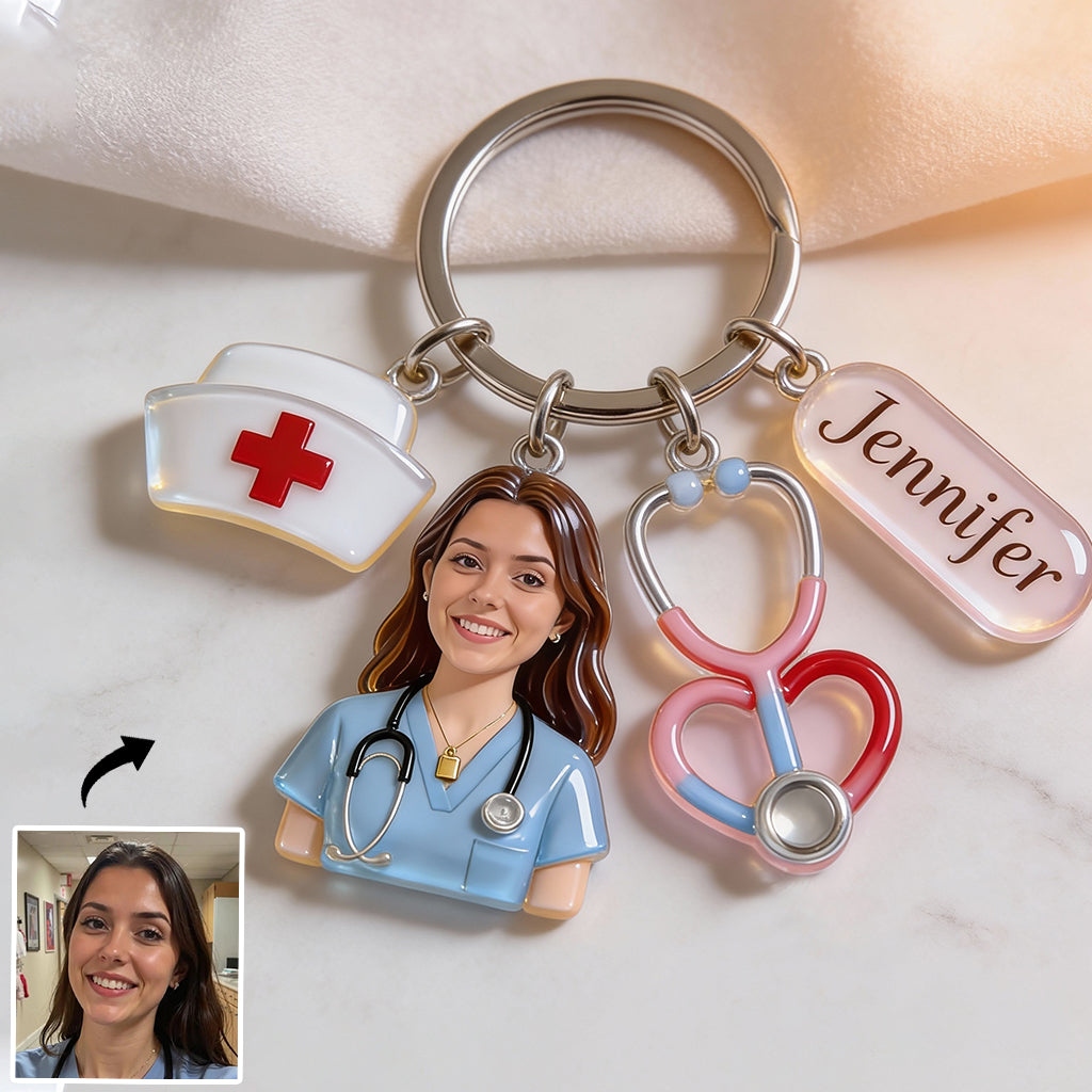 Porte-clés infirmière personnalisé avec photo et breloques