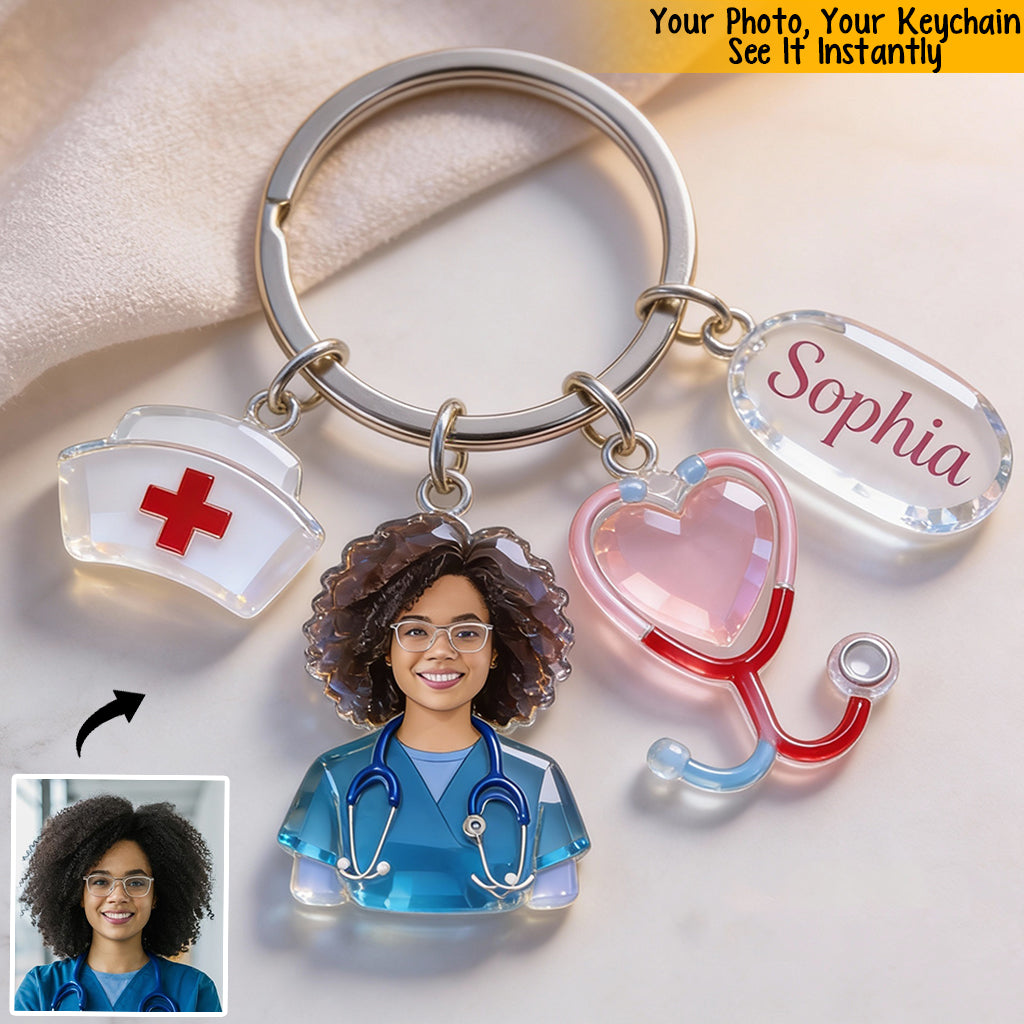 Porte-clés infirmière personnalisé avec photo et breloques