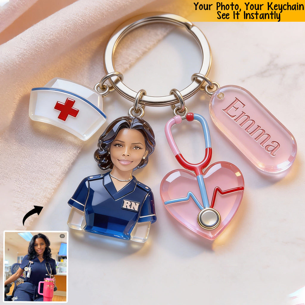Porte-clés infirmière personnalisé avec photo et breloques