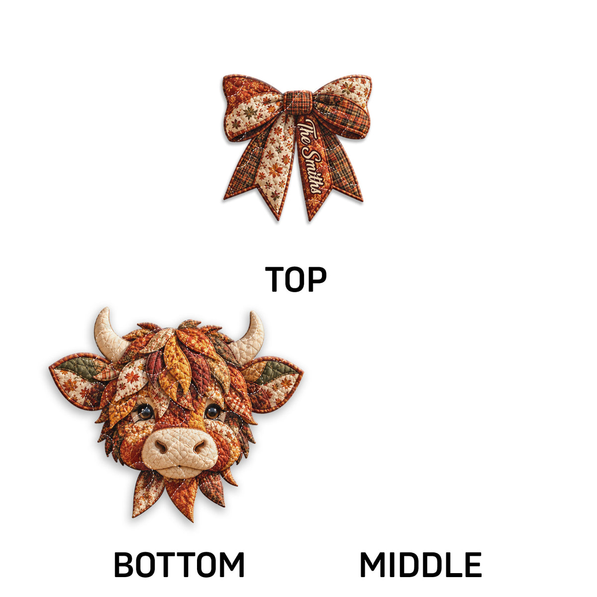 Fall Season Highland Cow - Personalized Highland Cow Quilted Door Hanger