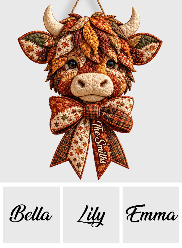 Fall Season Highland Cow - Personalized Highland Cow Quilted Door Hanger