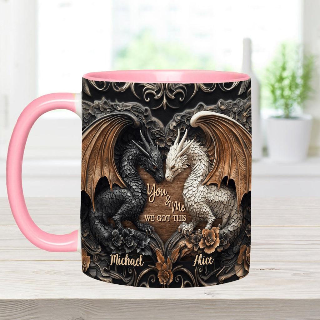 „Du und ich, wir schaffen das“ – personalisierte Tasse mit Drachenmotiv