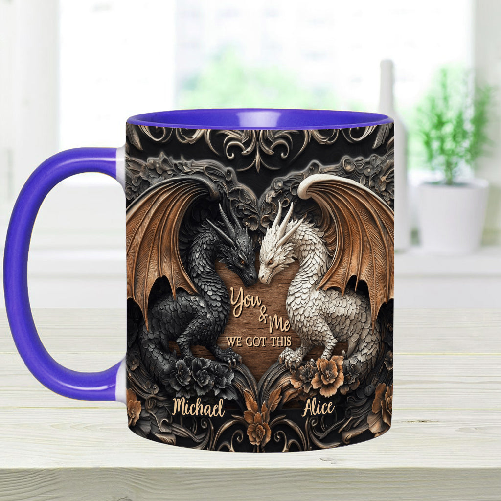 „Du und ich, wir schaffen das“ – personalisierte Tasse mit Drachenmotiv