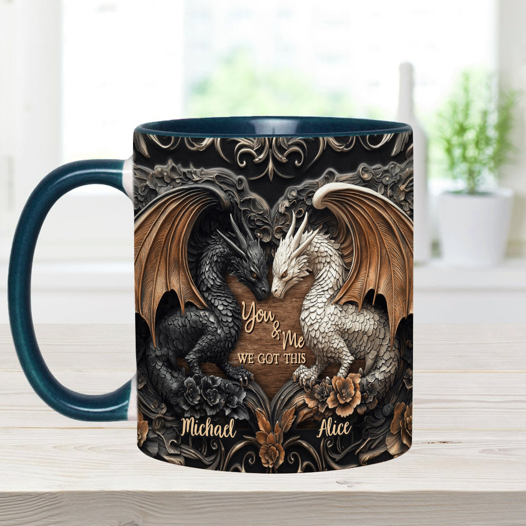 „Du und ich, wir schaffen das“ – personalisierte Tasse mit Drachenmotiv