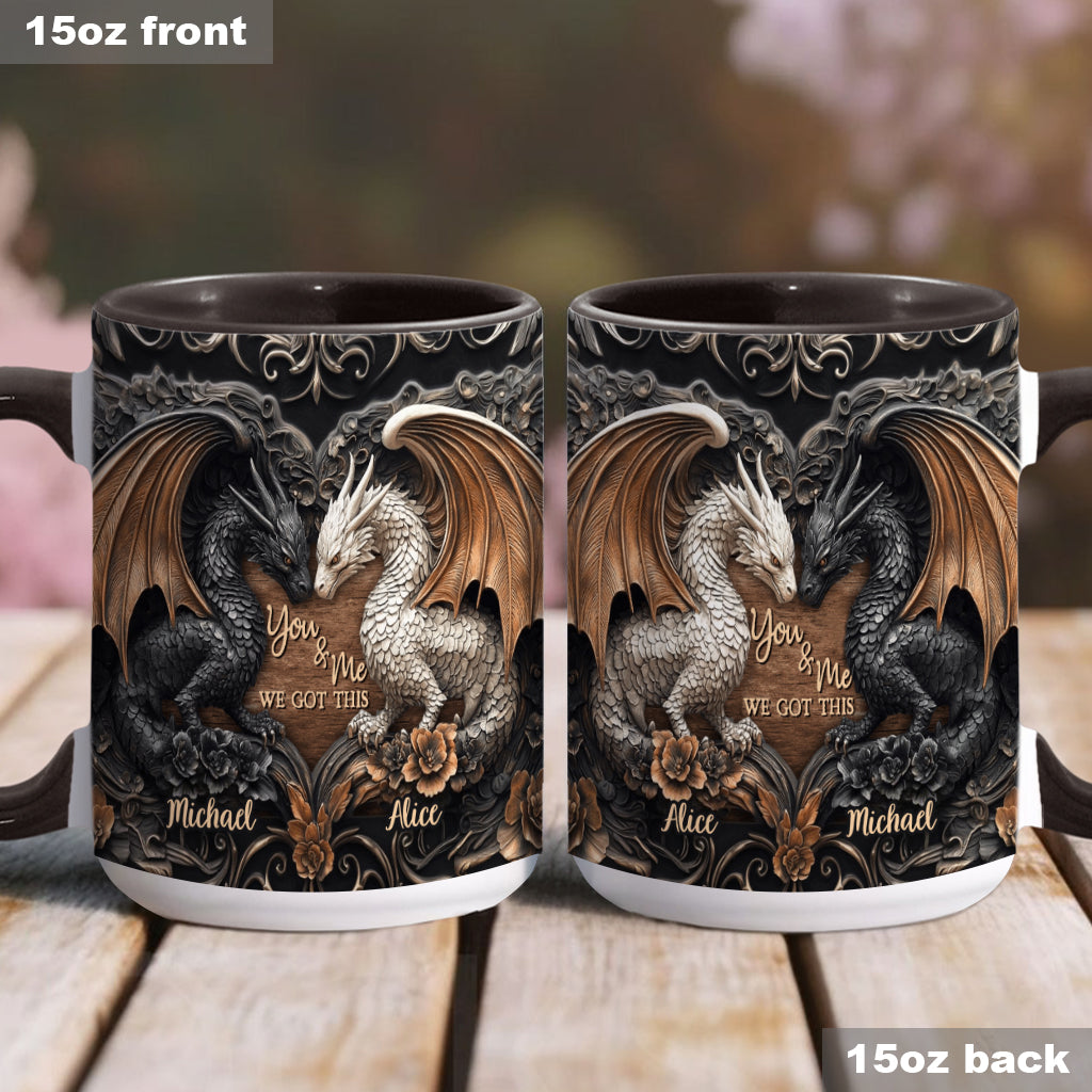„Du und ich, wir schaffen das“ – personalisierte Tasse mit Drachenmotiv