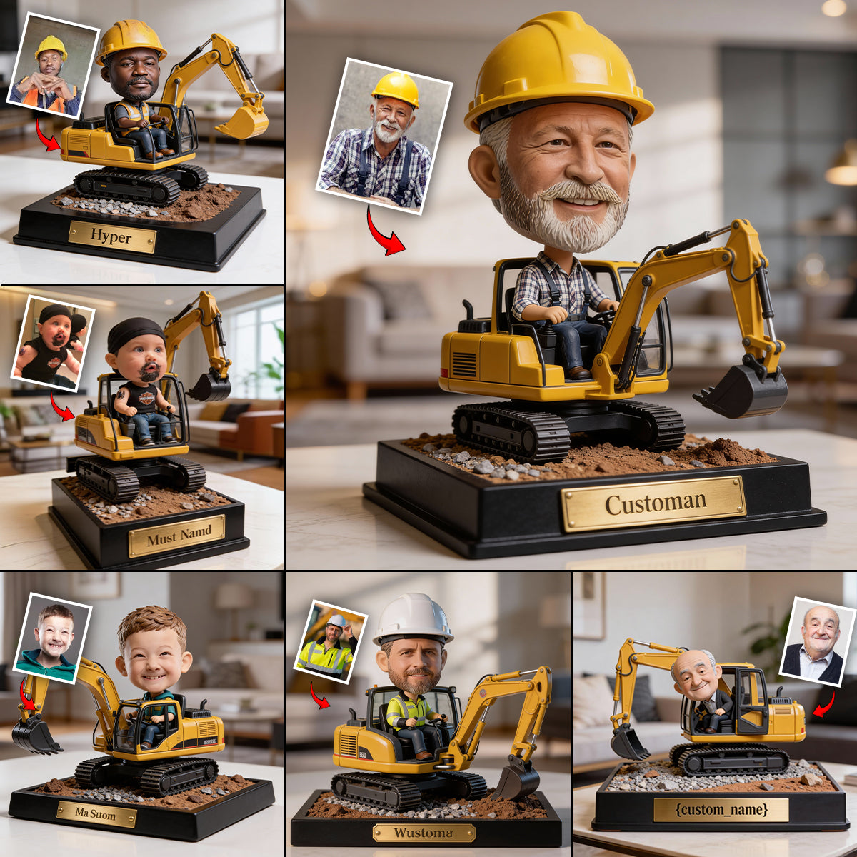 Bagger-Traktor, Baustellenmotiv – personalisierte Acrylplakette in Sonderform