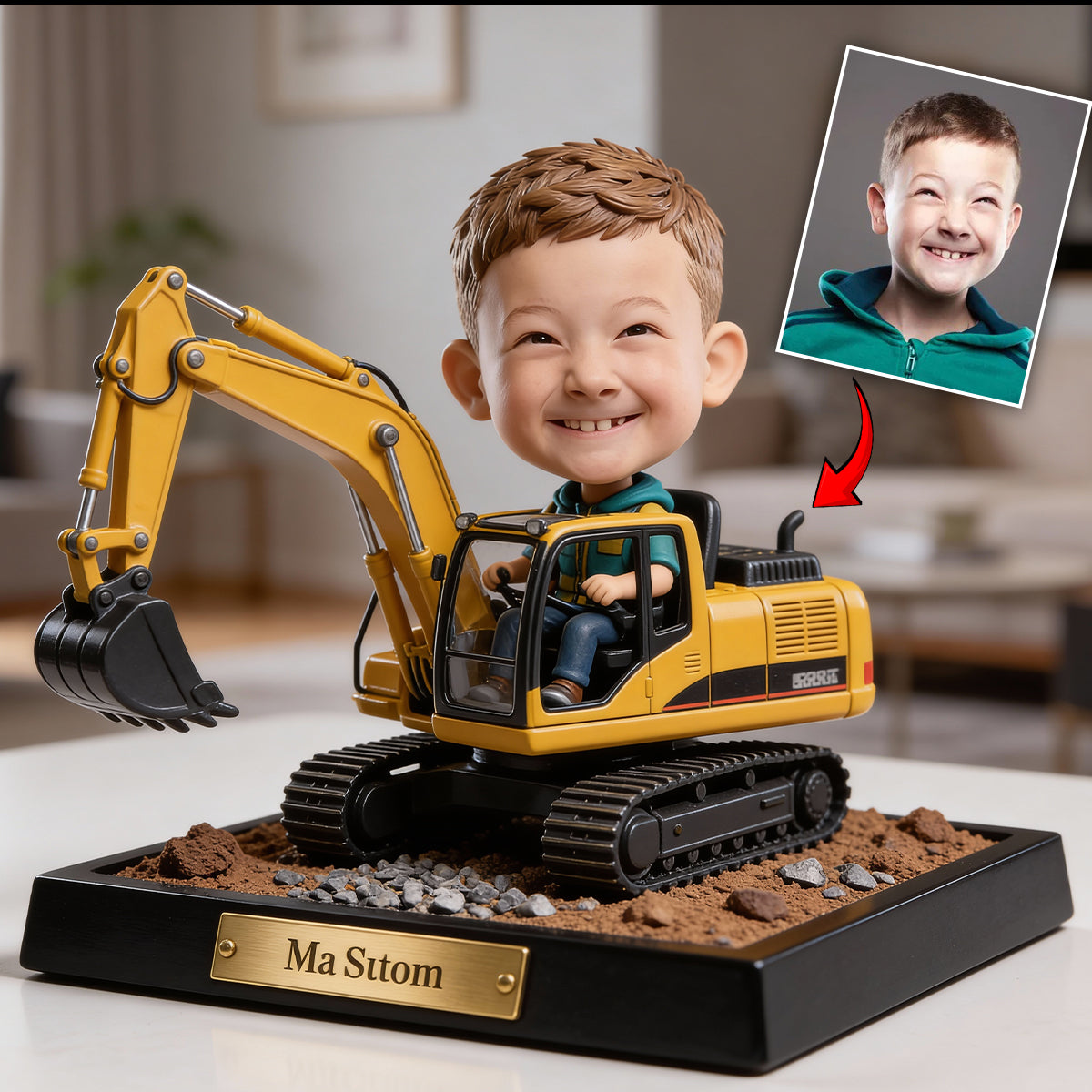 Bagger-Traktor, Baustellenmotiv – personalisierte Acrylplakette in Sonderform