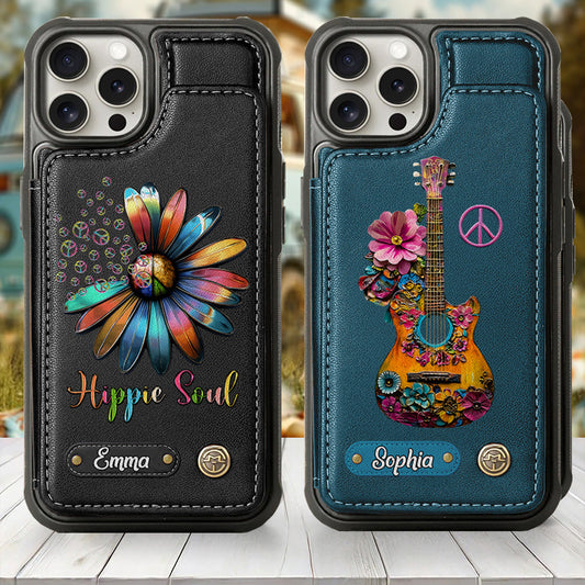 Hippie Soul – Personalisierte Hippie-Handyhülle mit Brieftaschenfunktion