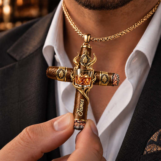 Faith, Whiskey & Cigars - Personalized Whisky Shaped Metal Pendant Necklace